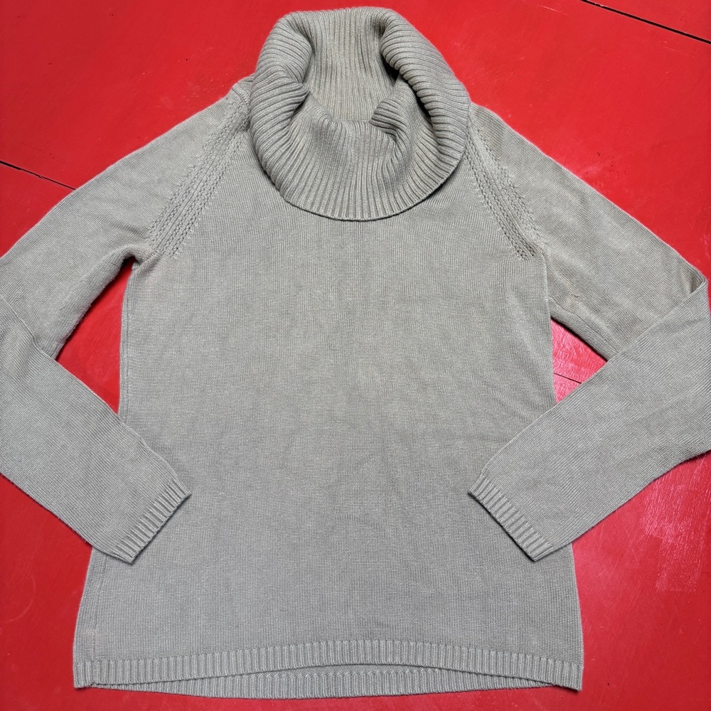 LIZ CLAIBORNE KHAKI COWL NECK SWEATER
